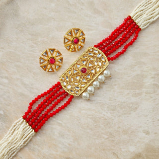 Farah Red Choker Necklace Set - ECLAT INDIAN JEWELSNecklace SetsRed