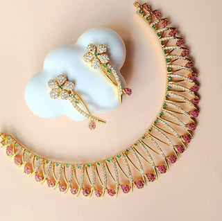 Fernanda Multicolour CZ Diamond Simulant Kemp Necklace Set - ECLAT INDIAN JEWELSNecklace SetsMulticolour