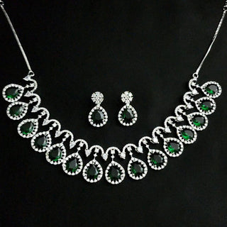 Fiona Green CZ Diamond Simulant Necklace Set - ECLAT INDIAN JEWELSNecklace SetsGreen