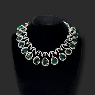 Fiona Green CZ Diamond Simulant Necklace Set - ECLAT INDIAN JEWELSNecklace SetsGreen