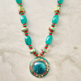 Fiora Green Brass Handcrafted Necklace - ECLAT INDIAN JEWELSNecklace SetsGreen