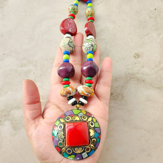 Fiora Red Brass Handcrafted Necklace - ECLAT INDIAN JEWELSNecklace SetsMulticolour