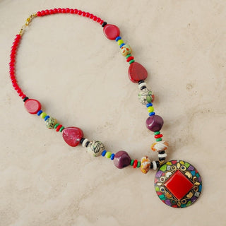 Fiora Red Brass Handcrafted Necklace - ECLAT INDIAN JEWELSNecklace SetsMulticolour