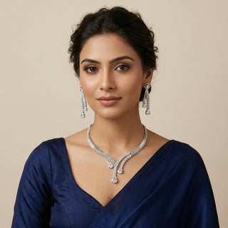 Flora White CZ Diamond Simulant Necklace Set - ECLAT INDIAN JEWELSNecklace SetsWhite