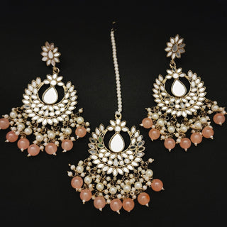 Florence Peach Mirror Necklace Set with Tikka - ECLAT INDIAN JEWELSNecklace SetsPeach