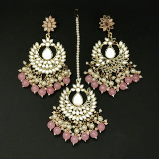 Florence Pink Mirror Necklace Set with Tikka - ECLAT INDIAN JEWELSNecklace SetsPink