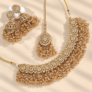 Florence Victorian gold polki necklace set with jhumka earrings and maang tikka