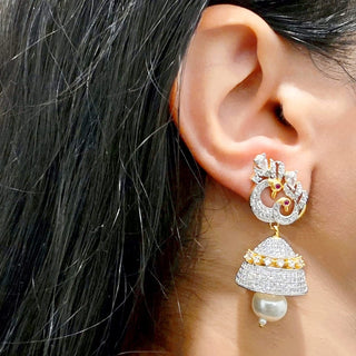 Francesca Gold Plated Peacock American Diamond Jhumki Earrings - Luxury Range - ECLAT INDIAN JEWELSEarringsGold