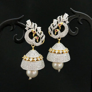 Francesca Gold Plated Peacock American Diamond Jhumki Earrings - Luxury Range - ECLAT INDIAN JEWELSEarringsGold