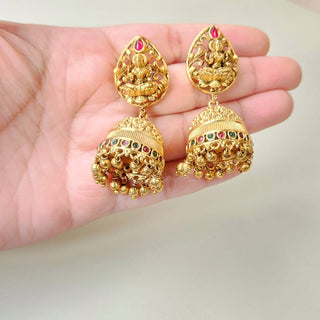Francesca Multicolour Temple Jhumka Earrings - ECLAT INDIAN JEWELSEarringsGold