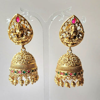 Francesca Multicolour Temple Jhumka Earrings - ECLAT INDIAN JEWELSEarringsGold