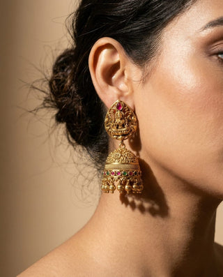 Francesca Multicolour Temple Jhumka Earrings - ECLAT INDIAN JEWELSEarringsGold