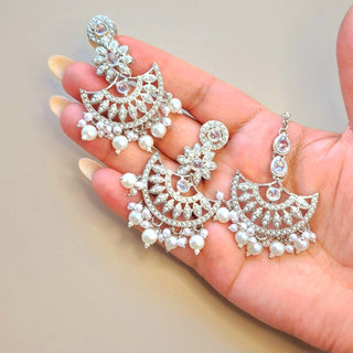Frida Silver Necklace Set with Tikka - ECLAT INDIAN JEWELSNecklace SetsSilver
