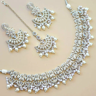 Frida Silver Necklace Set with Tikka - ECLAT INDIAN JEWELSNecklace SetsSilver