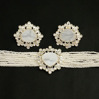 Gabriella White Kundan Choker Set with Stud Earrings - ECLAT INDIAN JEWELSNecklace SetsWhite