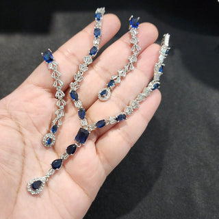 Gemma Blue CZ Diamond Simulant Necklace Set - ECLAT INDIAN JEWELSNecklace SetsBlue