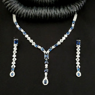 Gemma Blue CZ Diamond Simulant Necklace Set - ECLAT INDIAN JEWELSNecklace SetsBlue