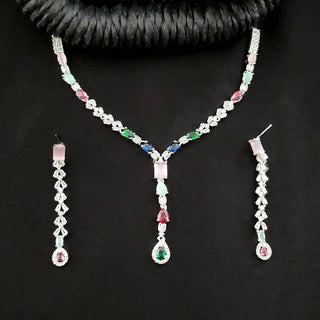 Gemma Multicolour CZ Diamond Simulant Necklace Set - ECLAT INDIAN JEWELSNecklace SetsMulticolour