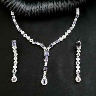 Gemma Purple CZ Diamond Simulant Necklace Set - ECLAT INDIAN JEWELSNecklace SetsPurple