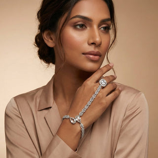 Gemma White Diamond Simulant Hathphool (Single) - ECLAT INDIAN JEWELSHath PhoolWhite