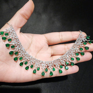 Georgia Green Diamond Simulant Necklace Set with Tikka - ECLAT INDIAN JEWELSNecklace SetsGreen