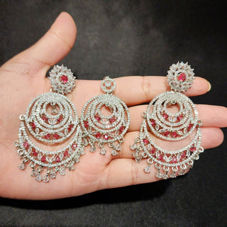 Georgia Red Diamond Simulant Necklace Set with Tikka - ECLAT INDIAN JEWELSNecklace SetsRed