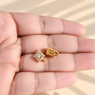 Georgina square gold bugadi ear cuff front and curved hook back detail