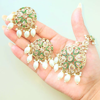 Georgina Green Polki Necklace Set with Tikka - ECLAT INDIAN JEWELSNecklace SetsGreen