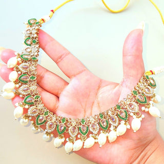 Georgina Green Polki Necklace Set with Tikka - ECLAT INDIAN JEWELSNecklace SetsGreen