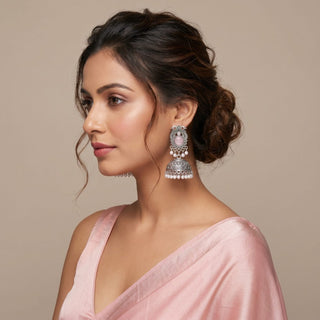 Georgina Light Pink German Silver Jhumka Earrings - ECLAT INDIAN JEWELSEarringsPink