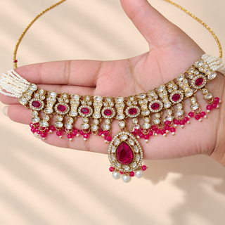 Georgina rani pink kundan Indian necklace close up Victorian gold finish