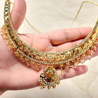 Gianna Beige Gold Jadau Necklace Set - ECLAT INDIAN JEWELSNecklace SetsBeige