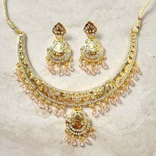 Gianna Beige Gold Jadau Necklace Set - ECLAT INDIAN JEWELSNecklace SetsBeige