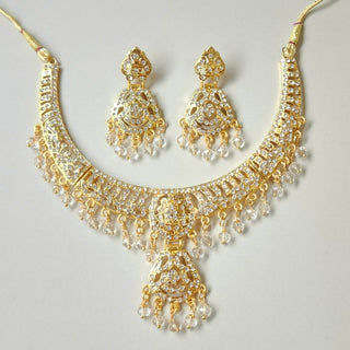 Gianna Clear White Jadau Necklace Set - ECLAT INDIAN JEWELSNecklace SetsClear