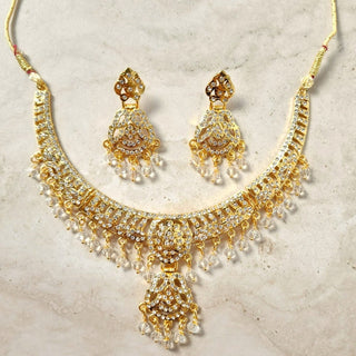 Gianna Clear White Jadau Necklace Set - ECLAT INDIAN JEWELSNecklace SetsClear