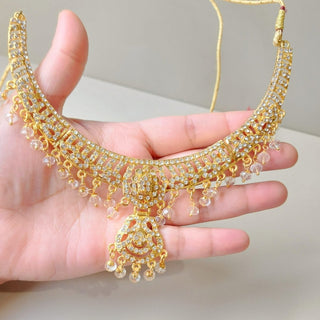 Gianna Clear White Jadau Necklace Set - ECLAT INDIAN JEWELSNecklace SetsClear