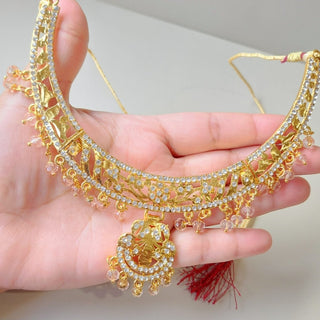 Gianna Light Pink Gold Jadau Necklace Set - ECLAT INDIAN JEWELSNecklace SetsBeige
