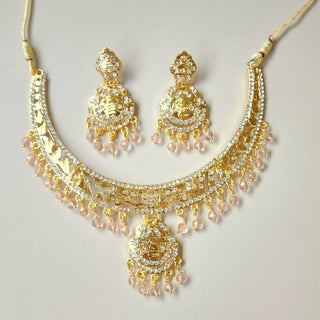 Gianna Light Pink Gold Jadau Necklace Set - ECLAT INDIAN JEWELSNecklace SetsBeige
