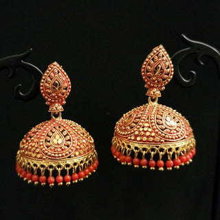 Giorgia Red Jhumki Gold Finish Earrings - ECLAT INDIAN JEWELSEarringsRed