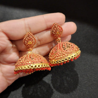 Giorgia Red Jhumki Gold Finish Earrings - ECLAT INDIAN JEWELSEarringsRed