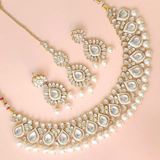 Gisa White Kundan Necklace Set - ECLAT INDIAN JEWELSNecklace setsWhite