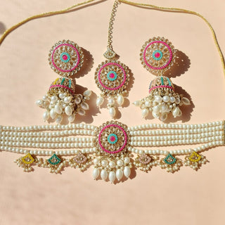 Gisella Multicolour Polki Jhumka Choker Necklace Set - ECLAT INDIAN JEWELSChoker setsMulticolor