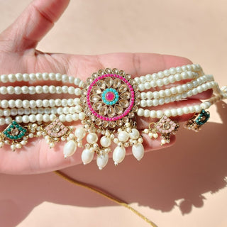 Gisella Multicolour Polki Jhumka Choker Necklace Set - ECLAT INDIAN JEWELSChoker setsMulticolor