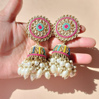 Gisella Multicolour Polki Jhumka Choker Necklace Set - ECLAT INDIAN JEWELSChoker setsMulticolor