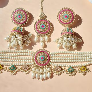 Gisella Multicolour Polki Jhumka Choker Necklace Set - ECLAT INDIAN JEWELSChoker setsMulticolor