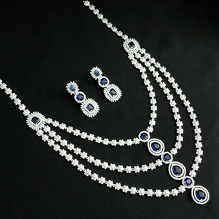 Giselle Blue CZ Diamond Simulant Long Necklace Set - ECLAT INDIAN JEWELSNecklace SetsBlue