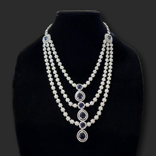 Giselle Blue CZ Diamond Simulant Long Necklace Set - ECLAT INDIAN JEWELSNecklace SetsBlue