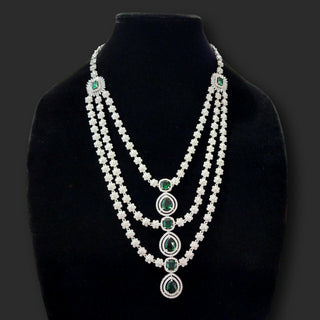 Giselle Green CZ Diamond Simulant Long Necklace Set - ECLAT INDIAN JEWELSNecklace SetsGreen