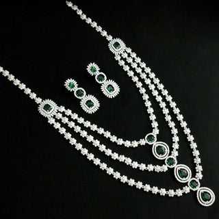 Giselle Green CZ Diamond Simulant Long Necklace Set - ECLAT INDIAN JEWELSNecklace SetsGreen