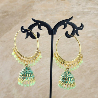 Giselle Light Green Bali Jhumki Earrings - ECLAT INDIAN JEWELSEarringsGreen